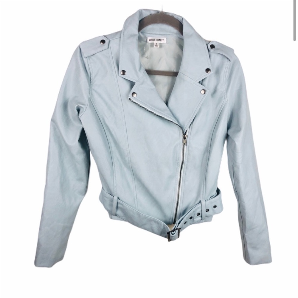 Wild Honey Women Light Blue Vegan Leather Moto - Picture 3 of 13